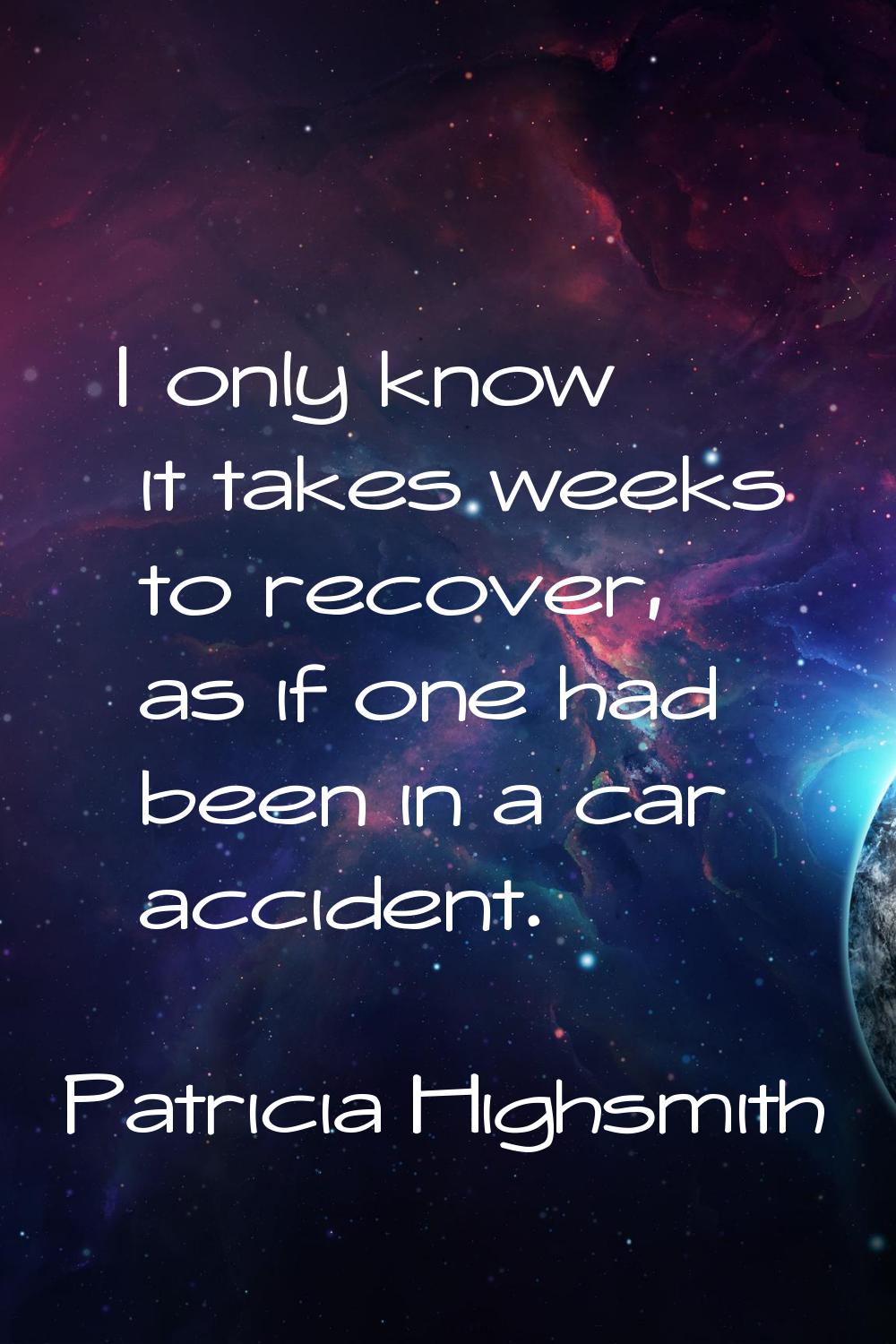 I only know it takes weeks to recover, as if one had been in a car accident.