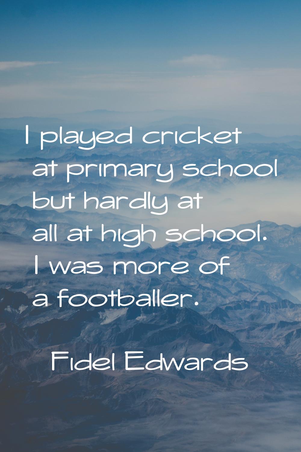 I played cricket at primary school but hardly at all at high school. I was more of a footballer.