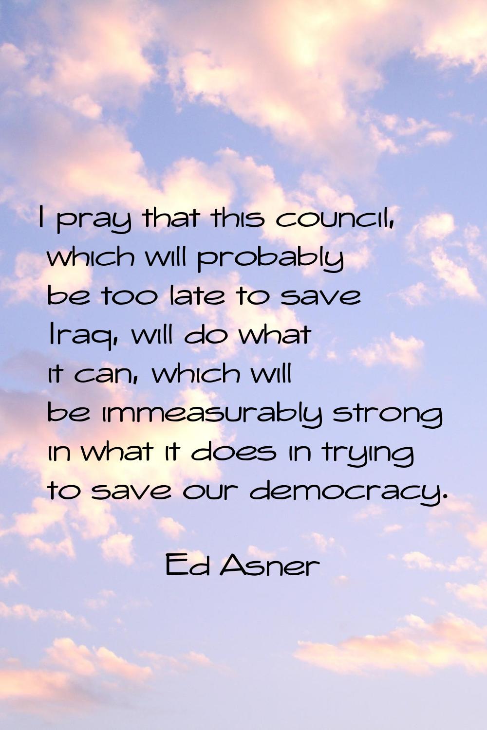 I pray that this council, which will probably be too late to save Iraq, will do what it can, which 