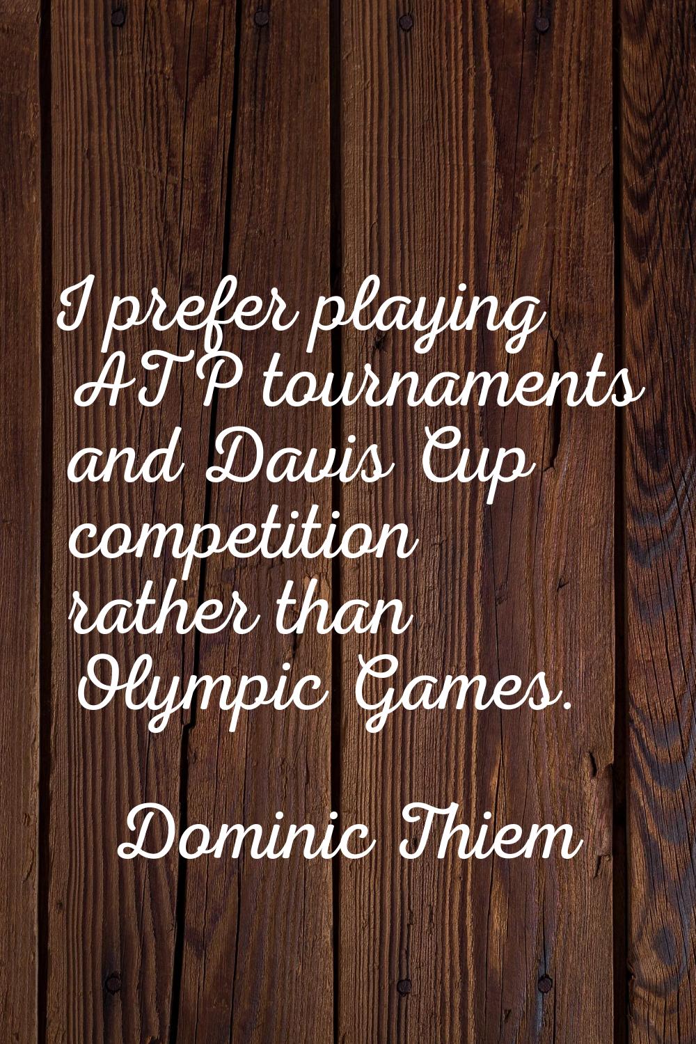 I prefer playing ATP tournaments and Davis Cup competition rather than Olympic Games.