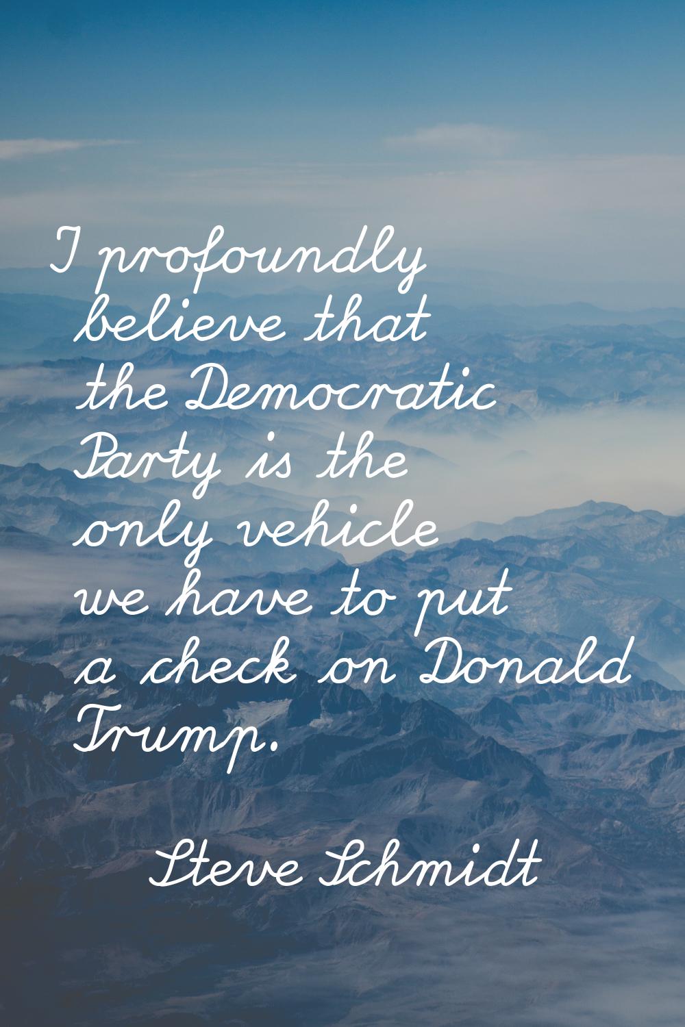 I profoundly believe that the Democratic Party is the only vehicle we have to put a check on Donald