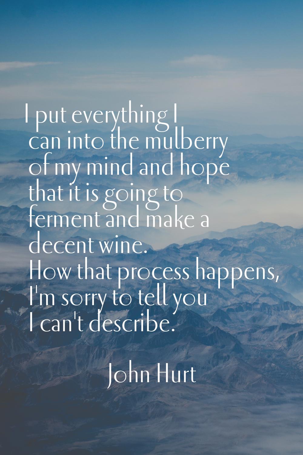 I put everything I can into the mulberry of my mind and hope that it is going to ferment and make a