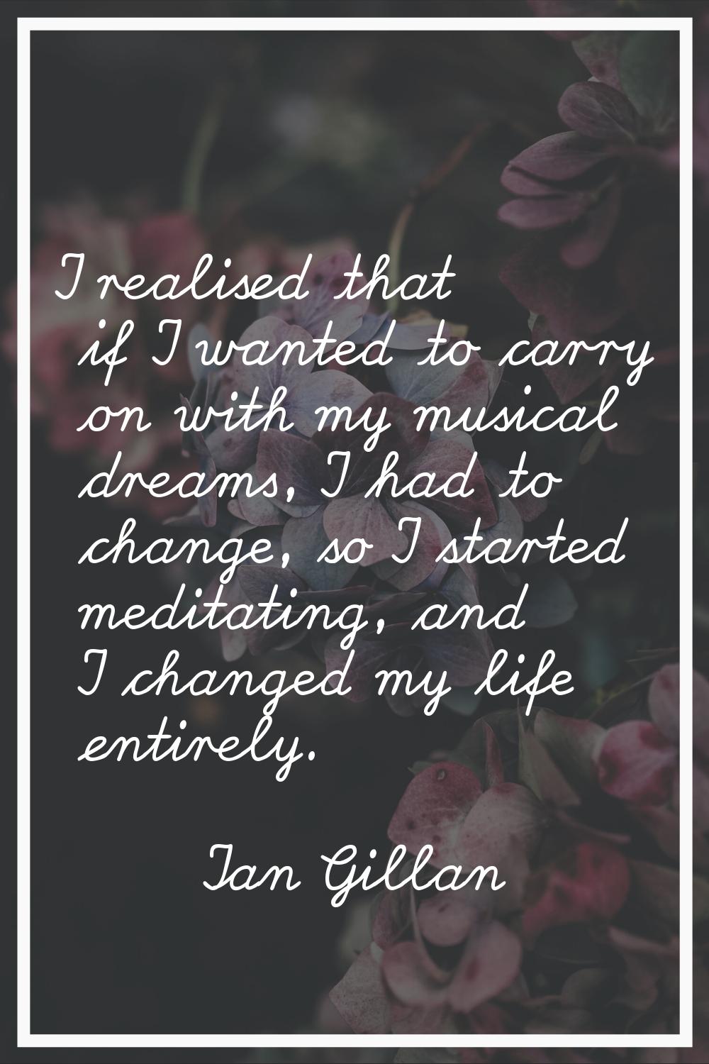 I realised that if I wanted to carry on with my musical dreams, I had to change, so I started medit