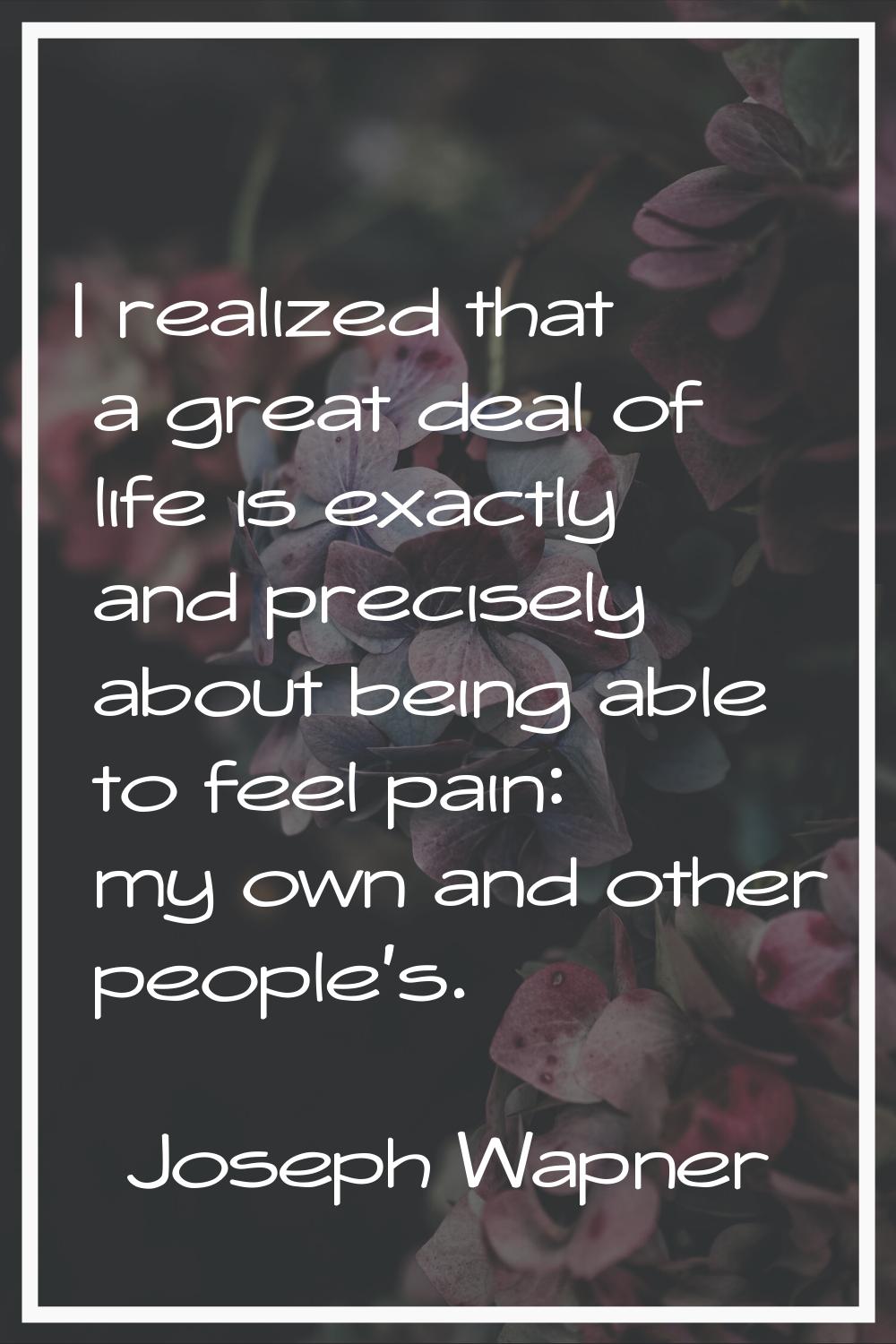 I realized that a great deal of life is exactly and precisely about being able to feel pain: my own