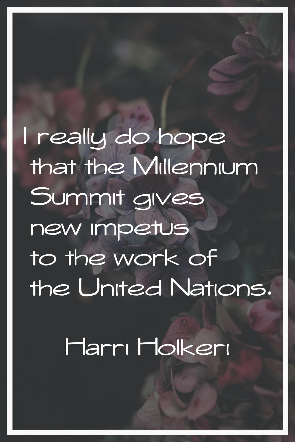 I really do hope that the Millennium Summit gives new impetus to the work of the United Nations.