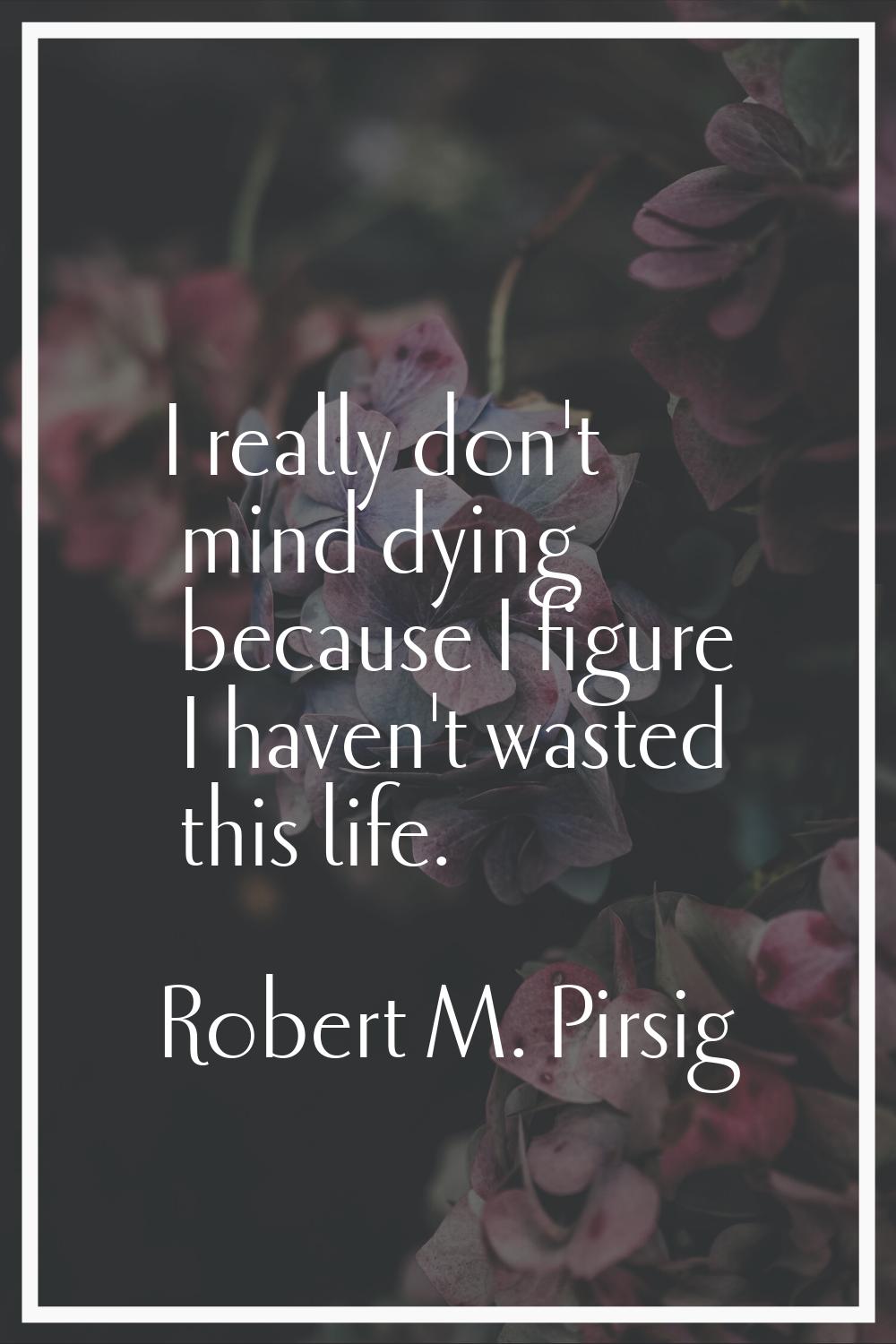 I really don't mind dying because I figure I haven't wasted this life.