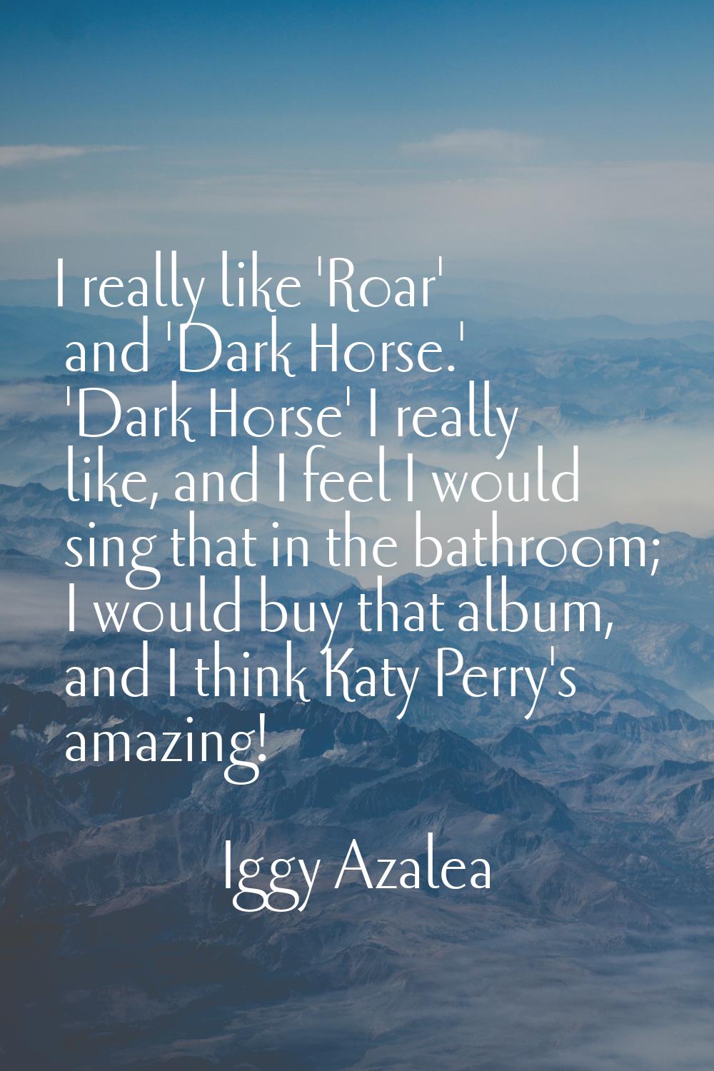 I really like 'Roar' and 'Dark Horse.' 'Dark Horse' I really like, and I feel I would sing that in 