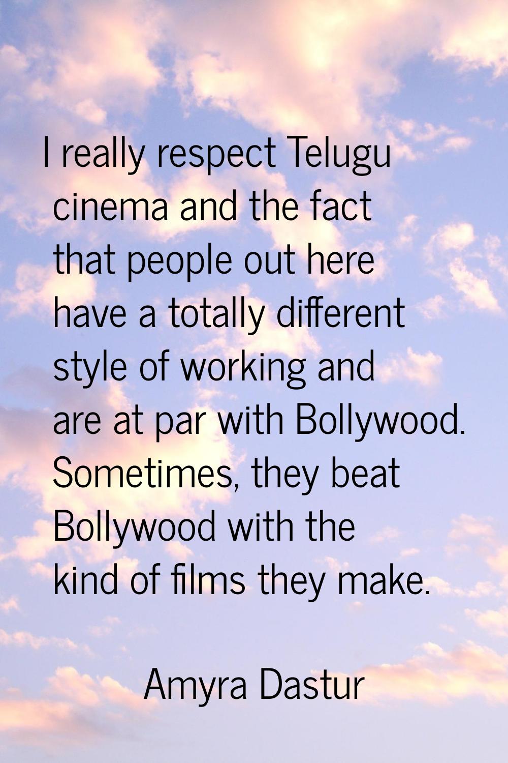 I really respect Telugu cinema and the fact that people out here have a totally different style of 
