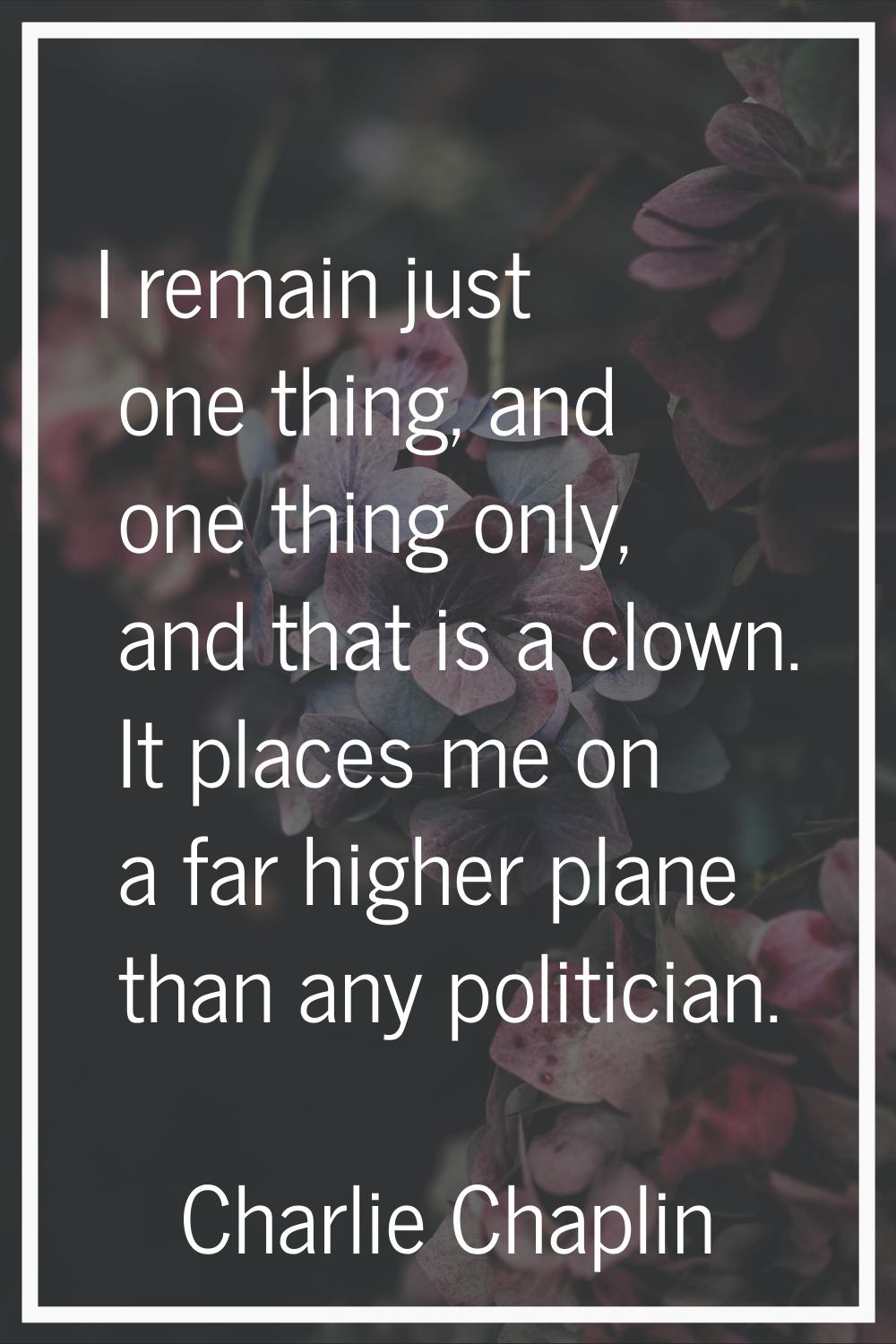 I remain just one thing, and one thing only, and that is a clown. It places me on a far higher plan