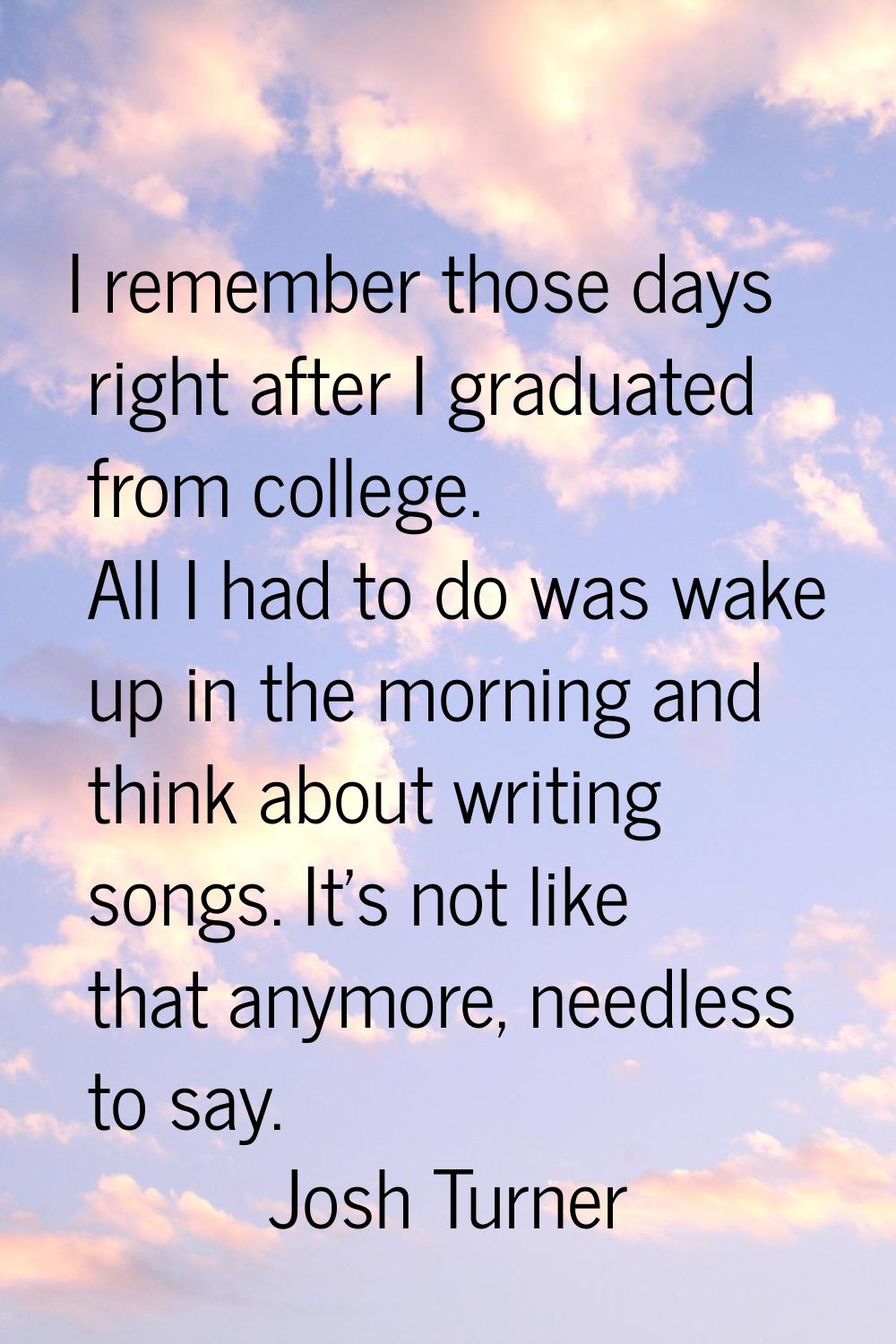 I remember those days right after I graduated from college. All I had to do was wake up in the morn