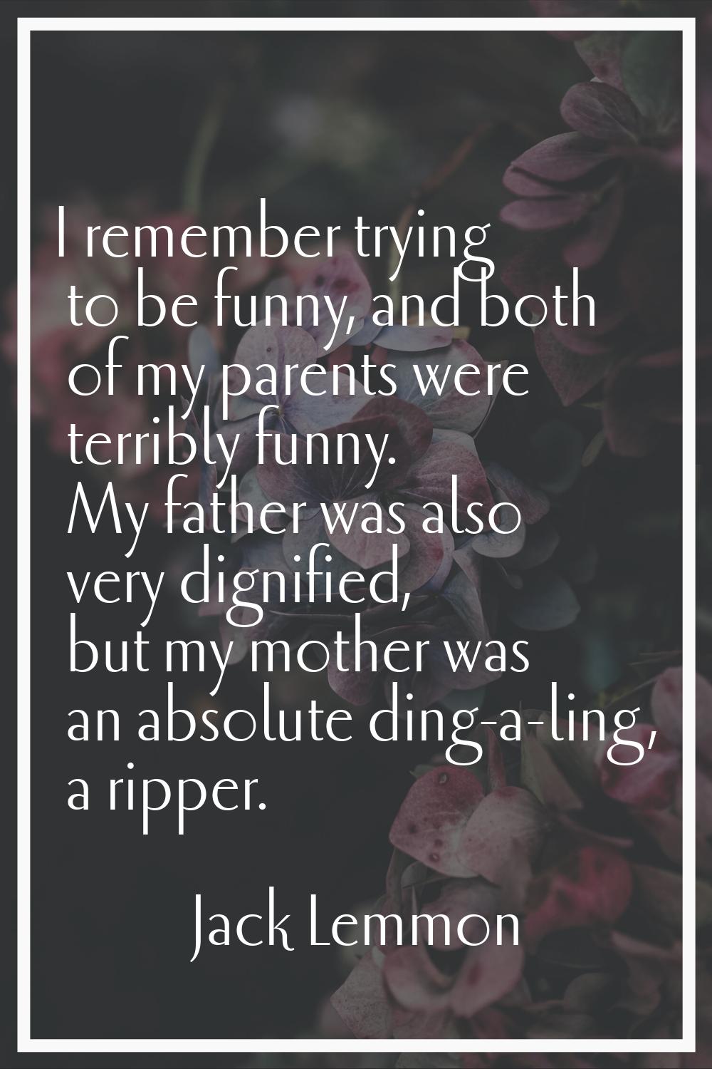 I remember trying to be funny, and both of my parents were terribly funny. My father was also very 