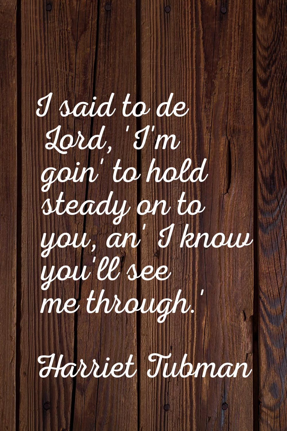 I said to de Lord, 'I'm goin' to hold steady on to you, an' I know you'll see me through.'