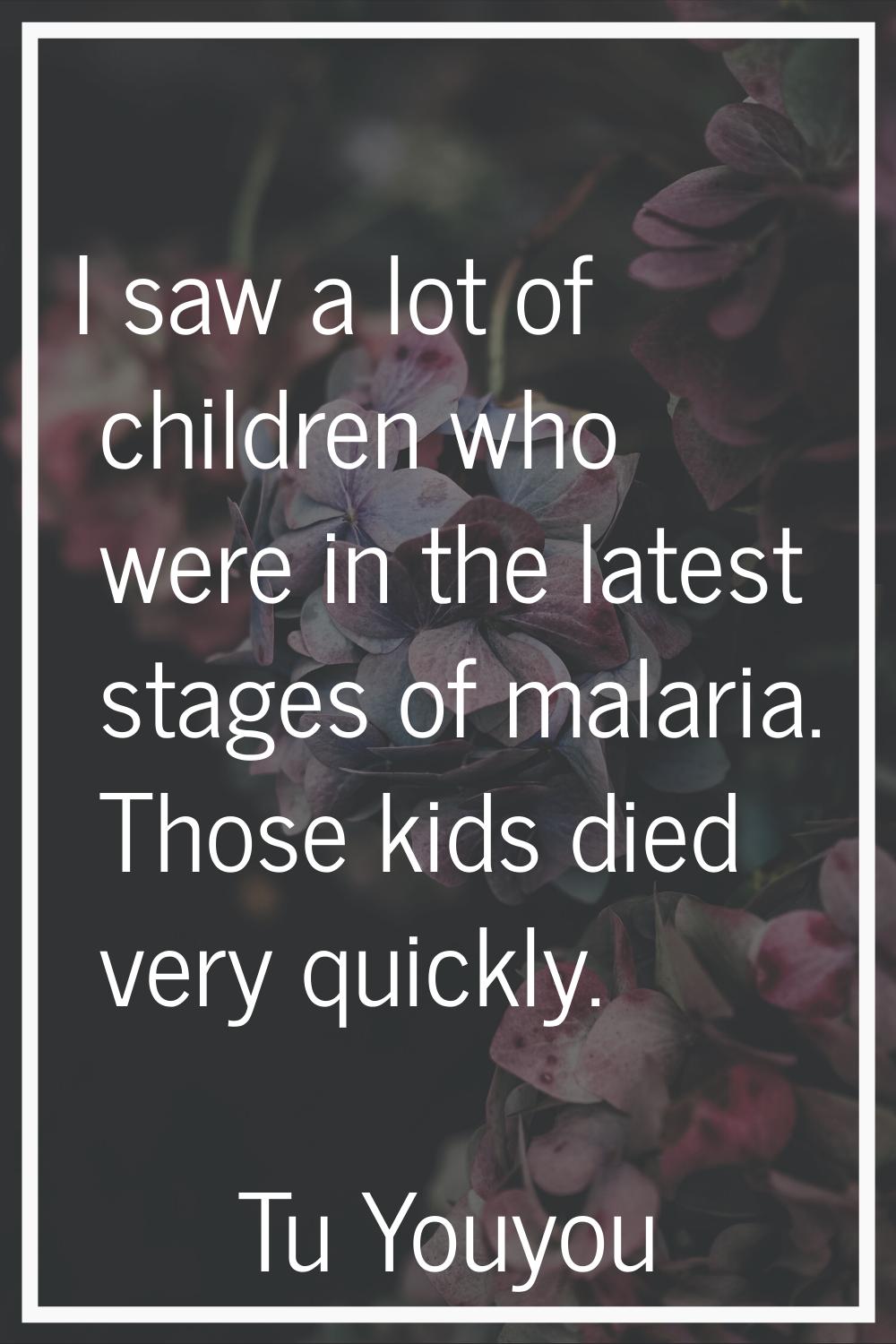 I saw a lot of children who were in the latest stages of malaria. Those kids died very quickly.