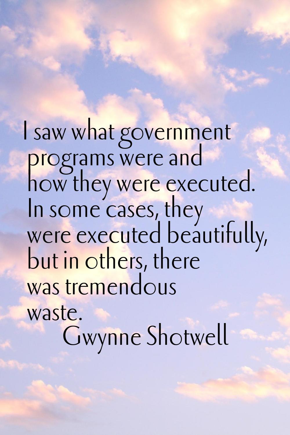 I saw what government programs were and how they were executed. In some cases, they were executed b