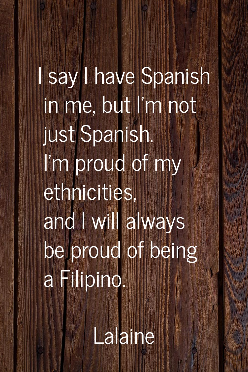 I say I have Spanish in me, but I'm not just Spanish. I'm proud of my ethnicities, and I will alway