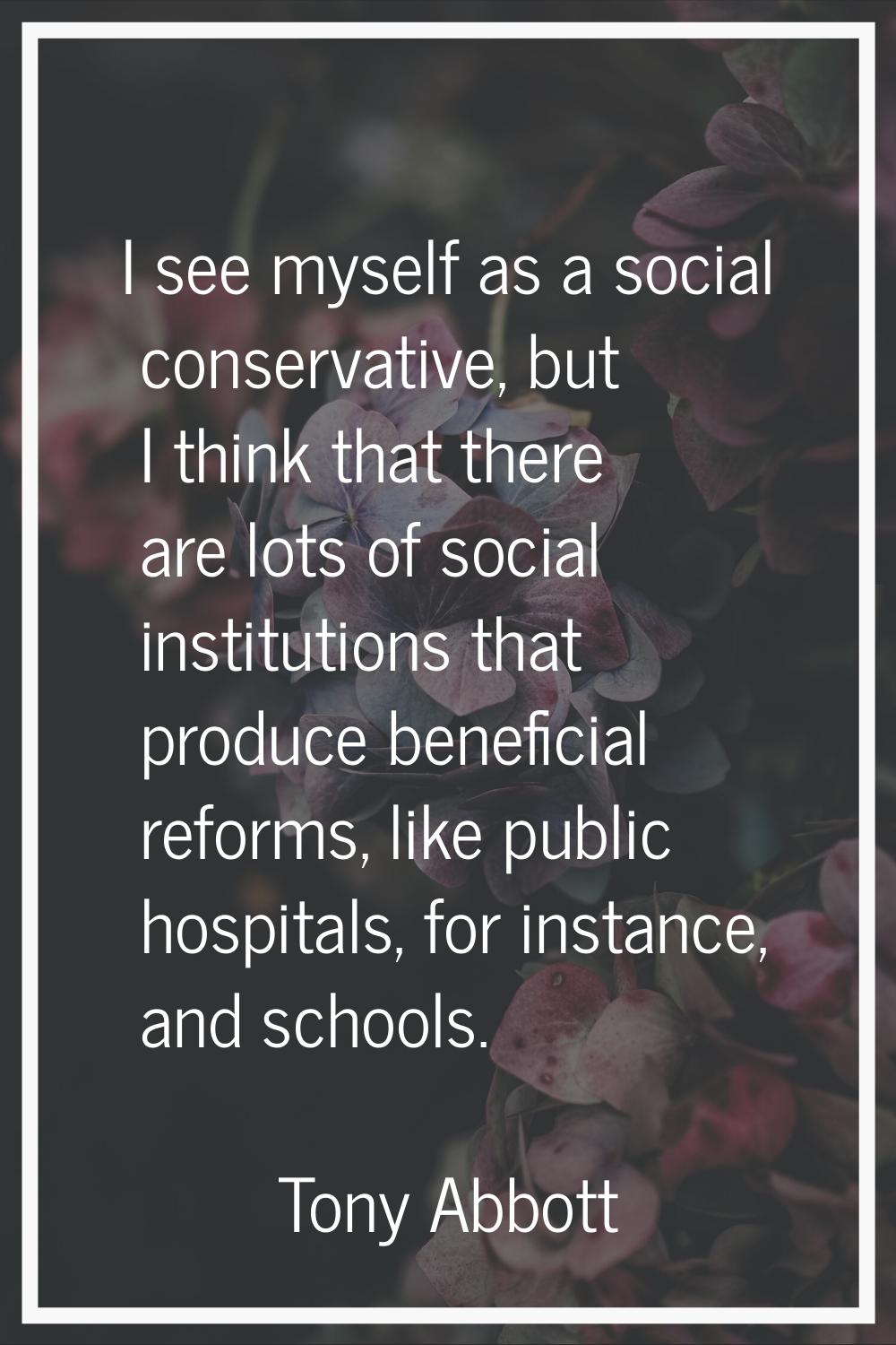 I see myself as a social conservative, but I think that there are lots of social institutions that 