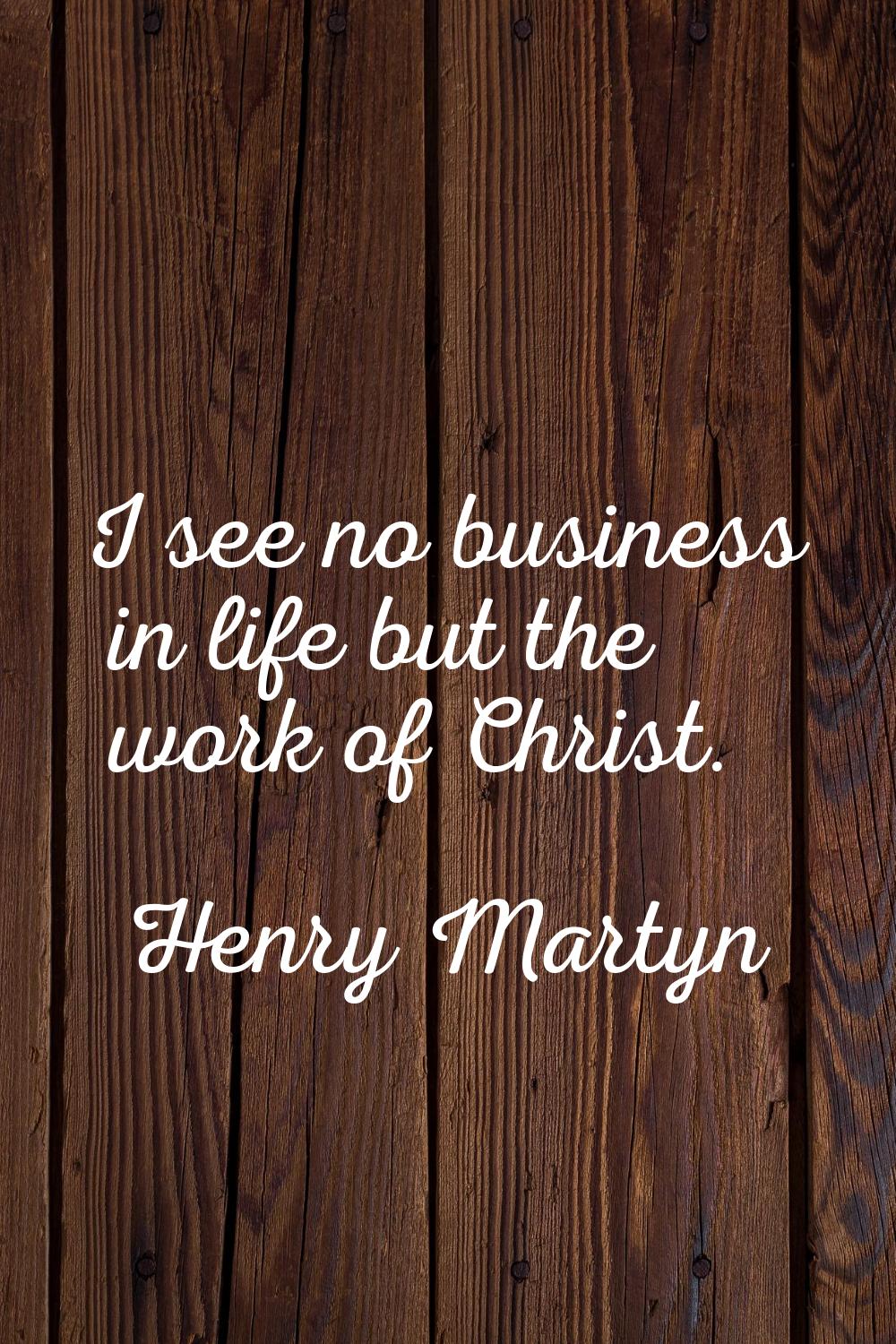 I see no business in life but the work of Christ.