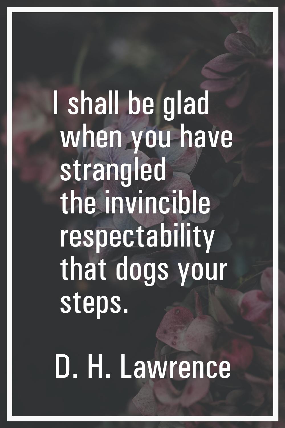 I shall be glad when you have strangled the invincible respectability that dogs your steps.