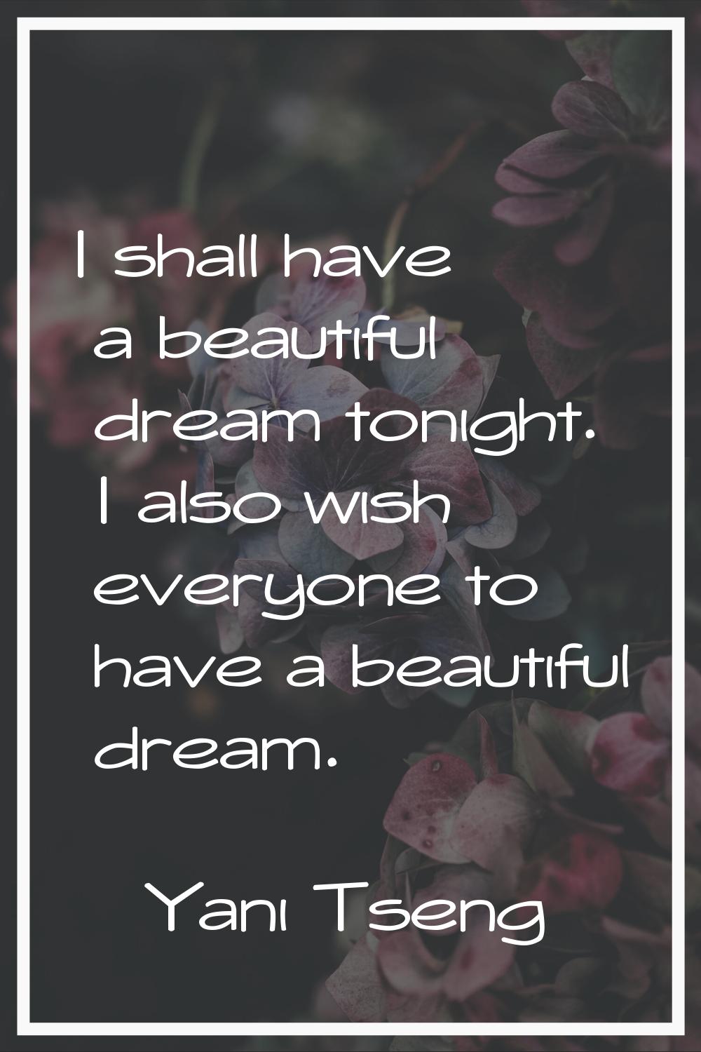 I shall have a beautiful dream tonight. I also wish everyone to have a beautiful dream.