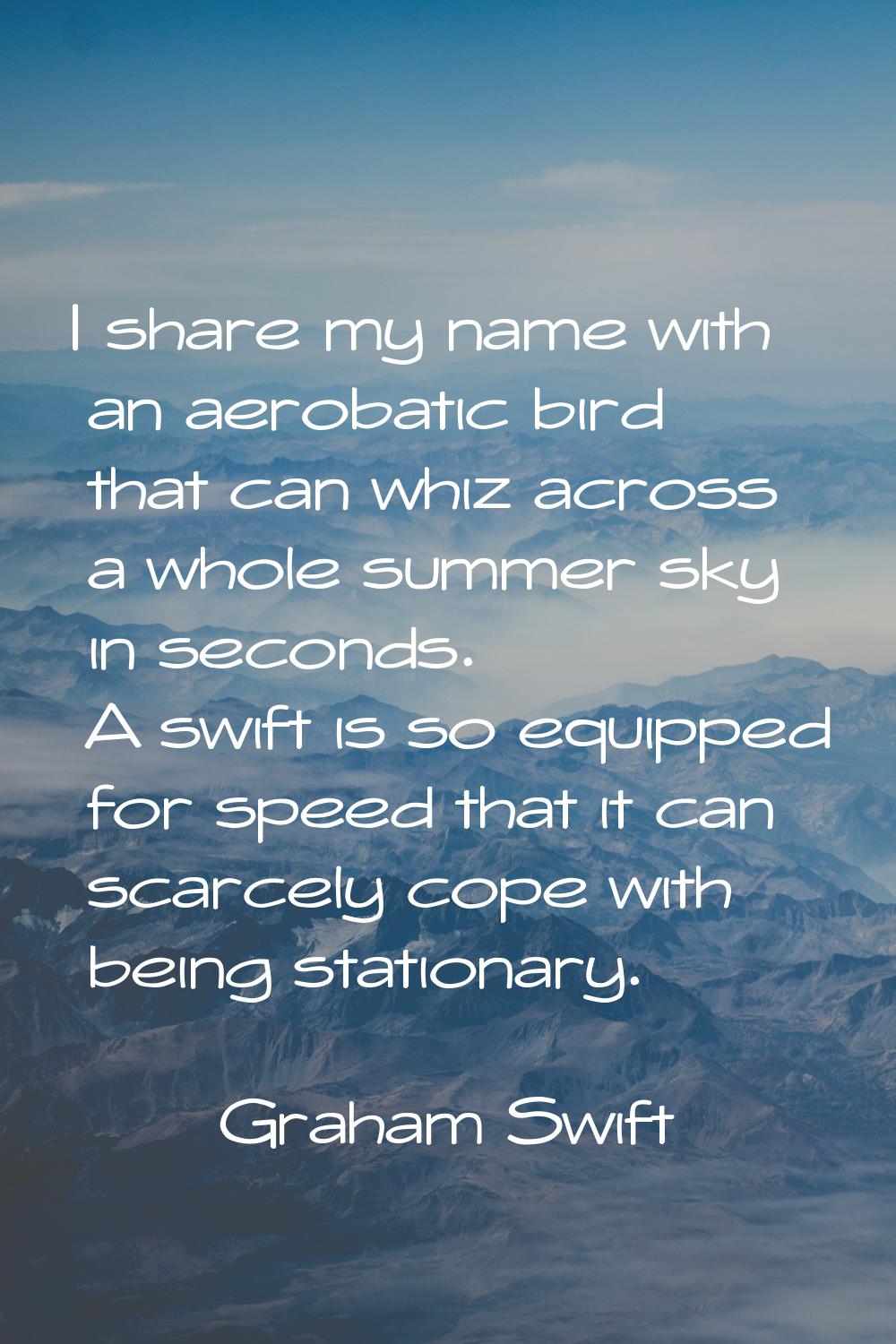 I share my name with an aerobatic bird that can whiz across a whole summer sky in seconds. A swift 