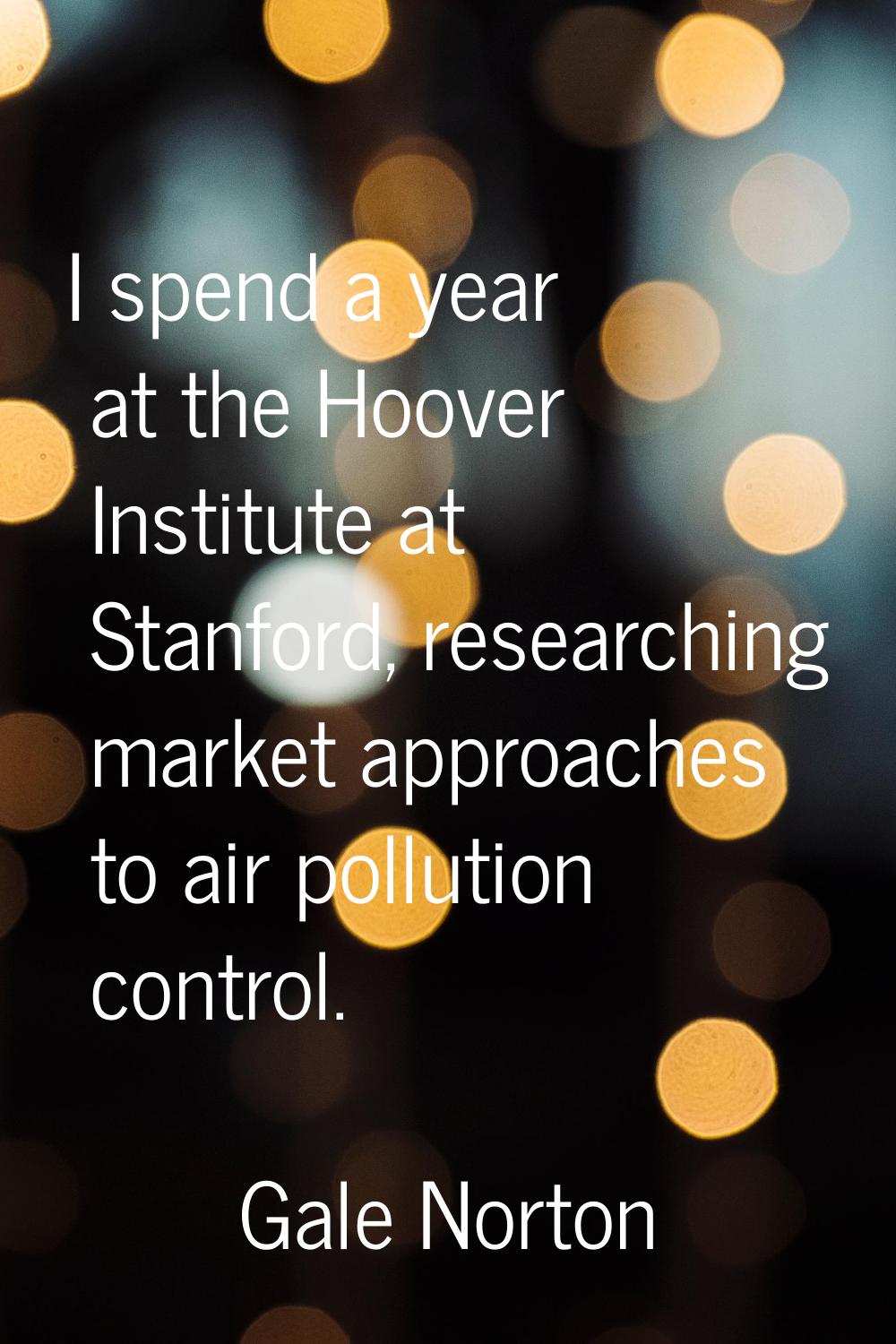 I spend a year at the Hoover Institute at Stanford, researching market approaches to air pollution 