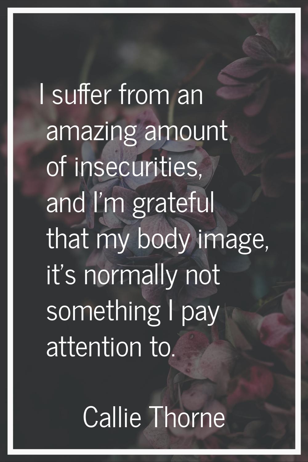 I suffer from an amazing amount of insecurities, and I'm grateful that my body image, it's normally