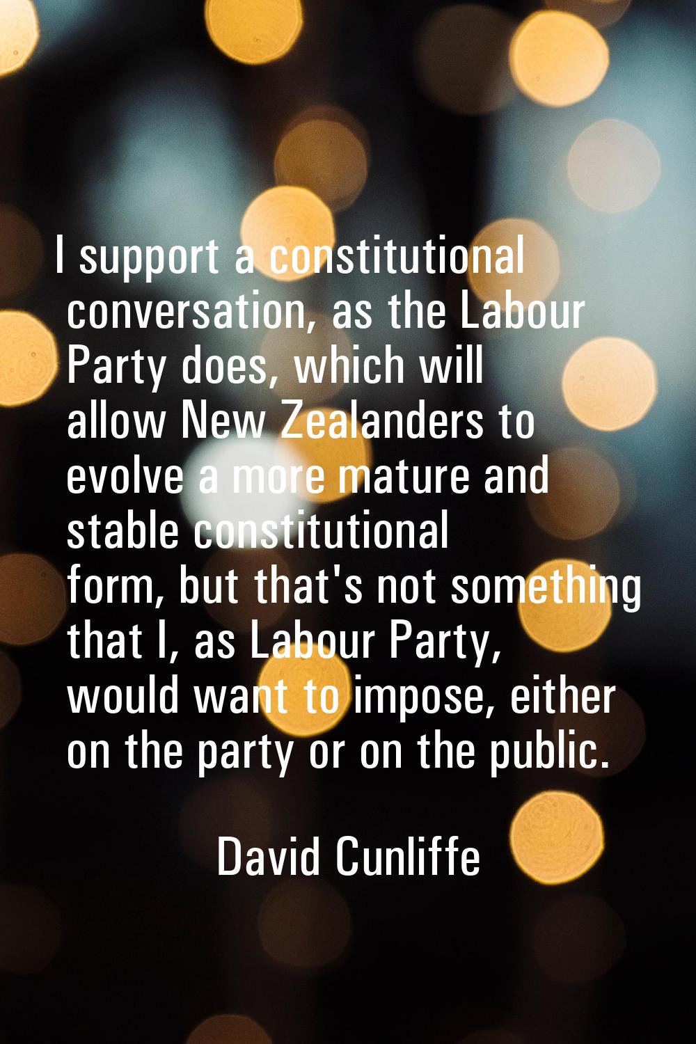 I support a constitutional conversation, as the Labour Party does, which will allow New Zealanders 