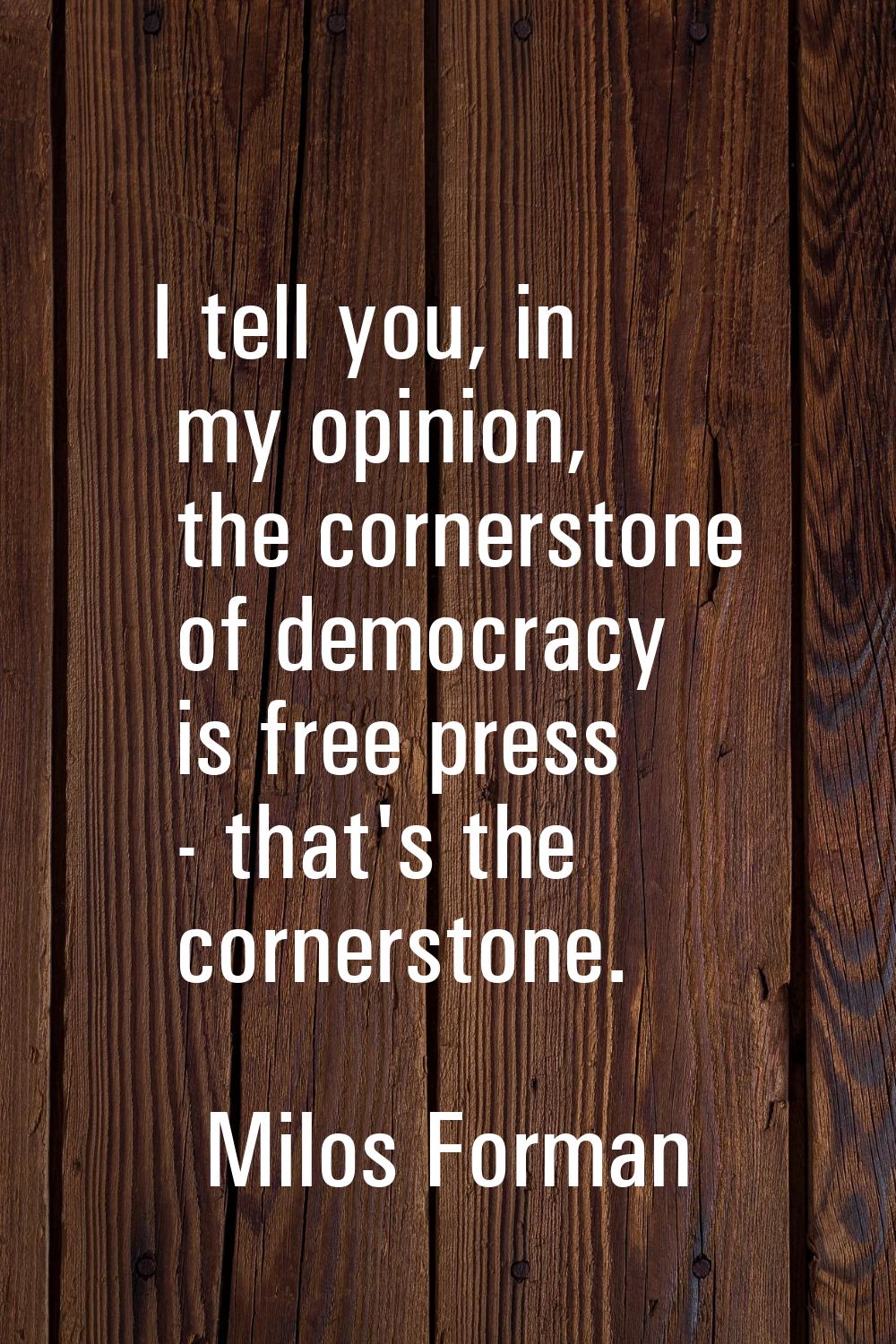 I tell you, in my opinion, the cornerstone of democracy is free press - that's the cornerstone.