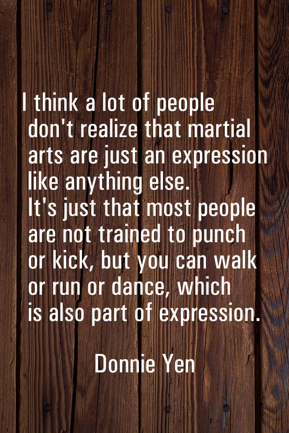 I think a lot of people don't realize that martial arts are just an expression like anything else. 