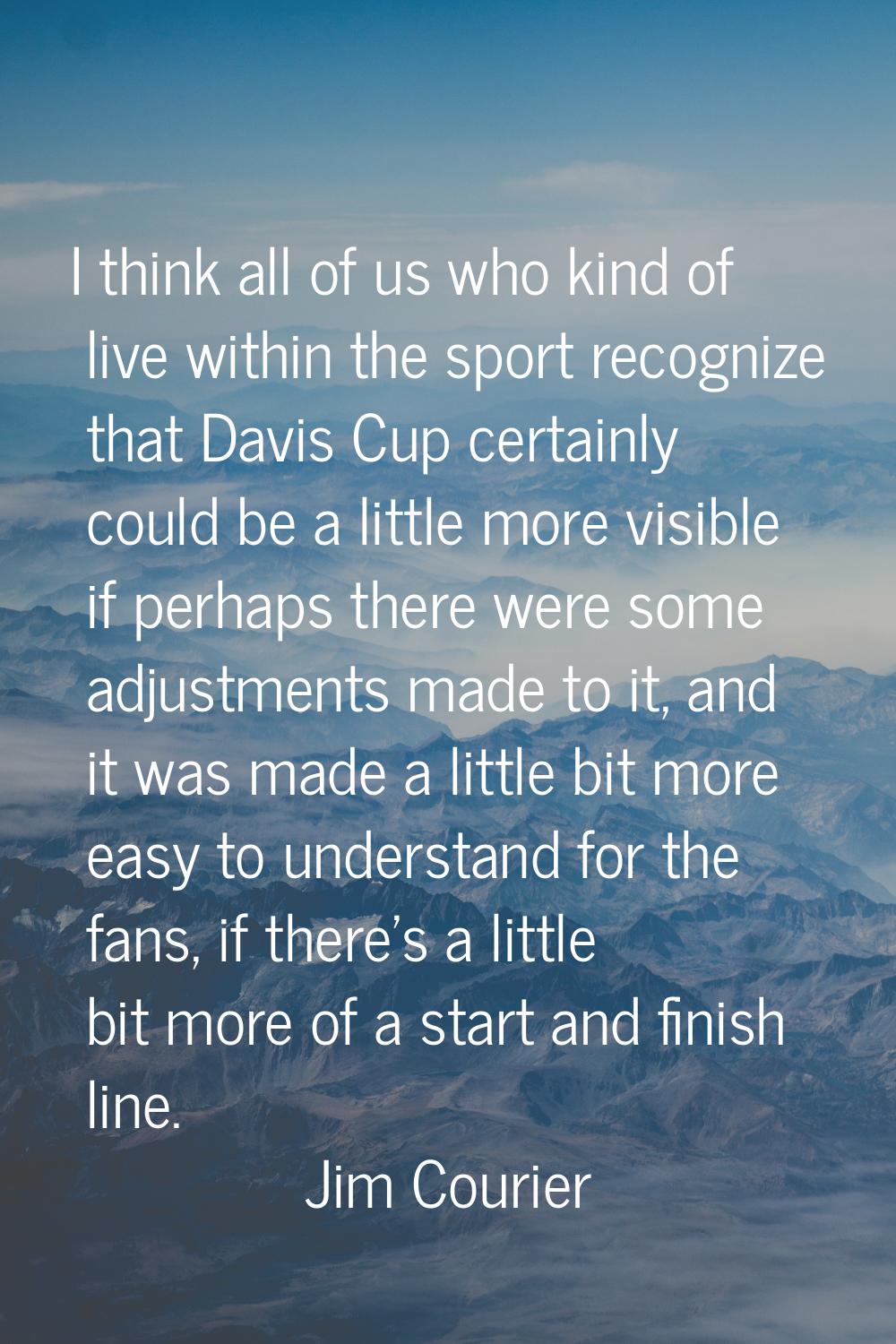 I think all of us who kind of live within the sport recognize that Davis Cup certainly could be a l