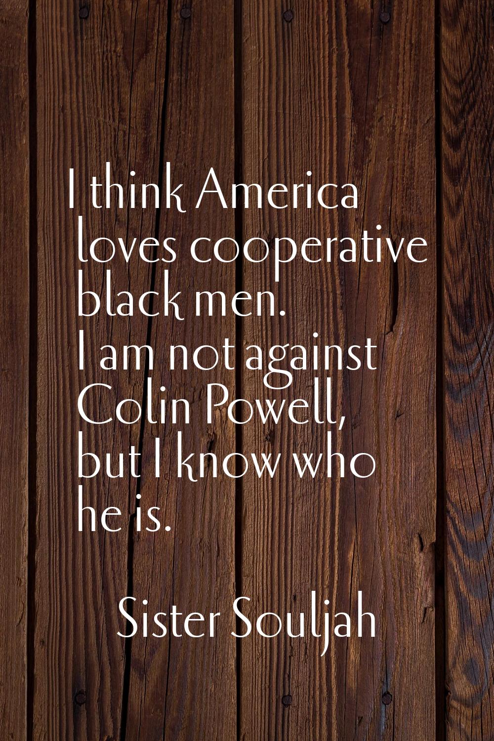 I think America loves cooperative black men. I am not against Colin Powell, but I know who he is.