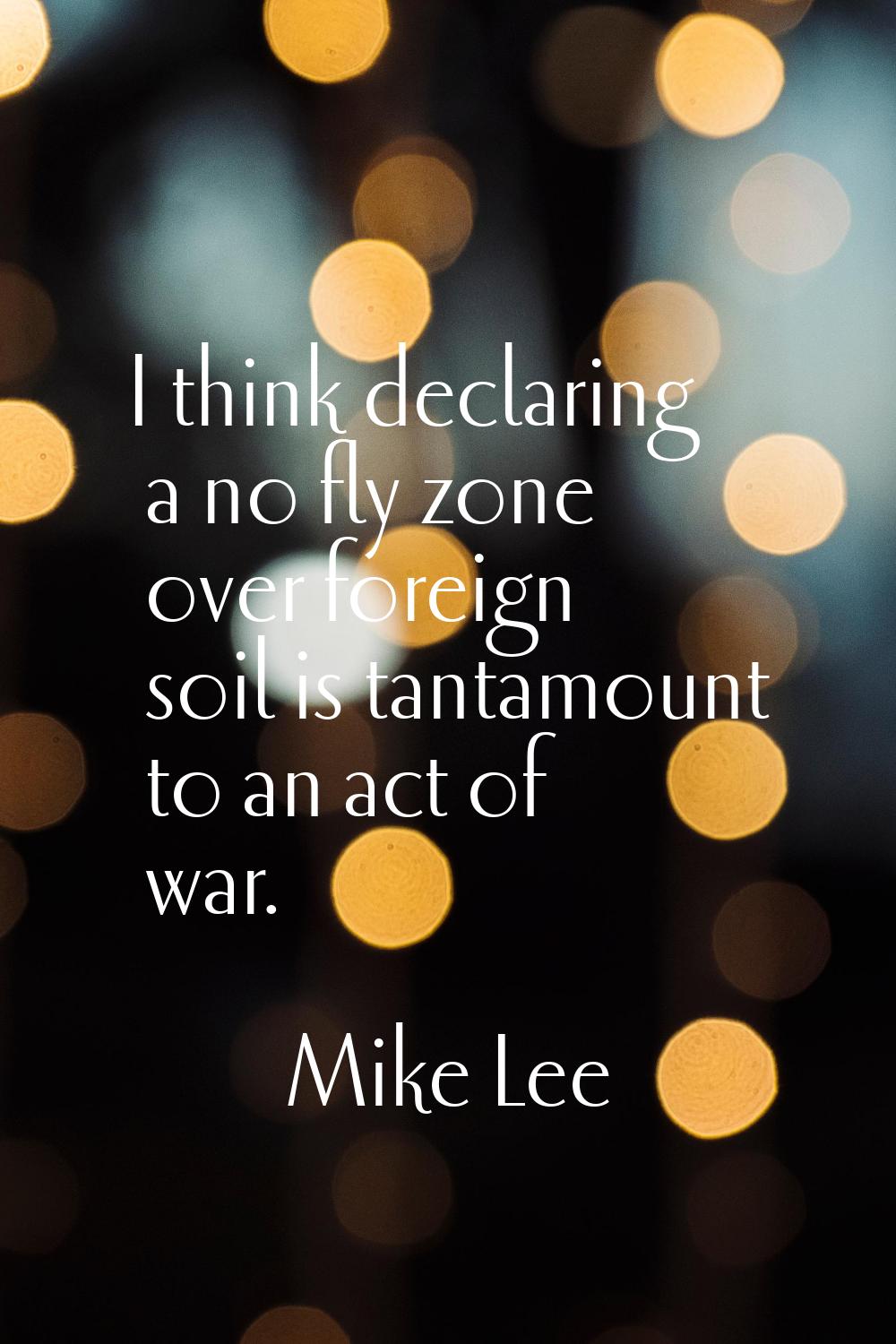 I think declaring a no fly zone over foreign soil is tantamount to an act of war.