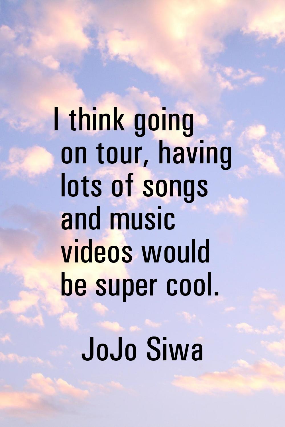 I think going on tour, having lots of songs and music videos would be super cool.