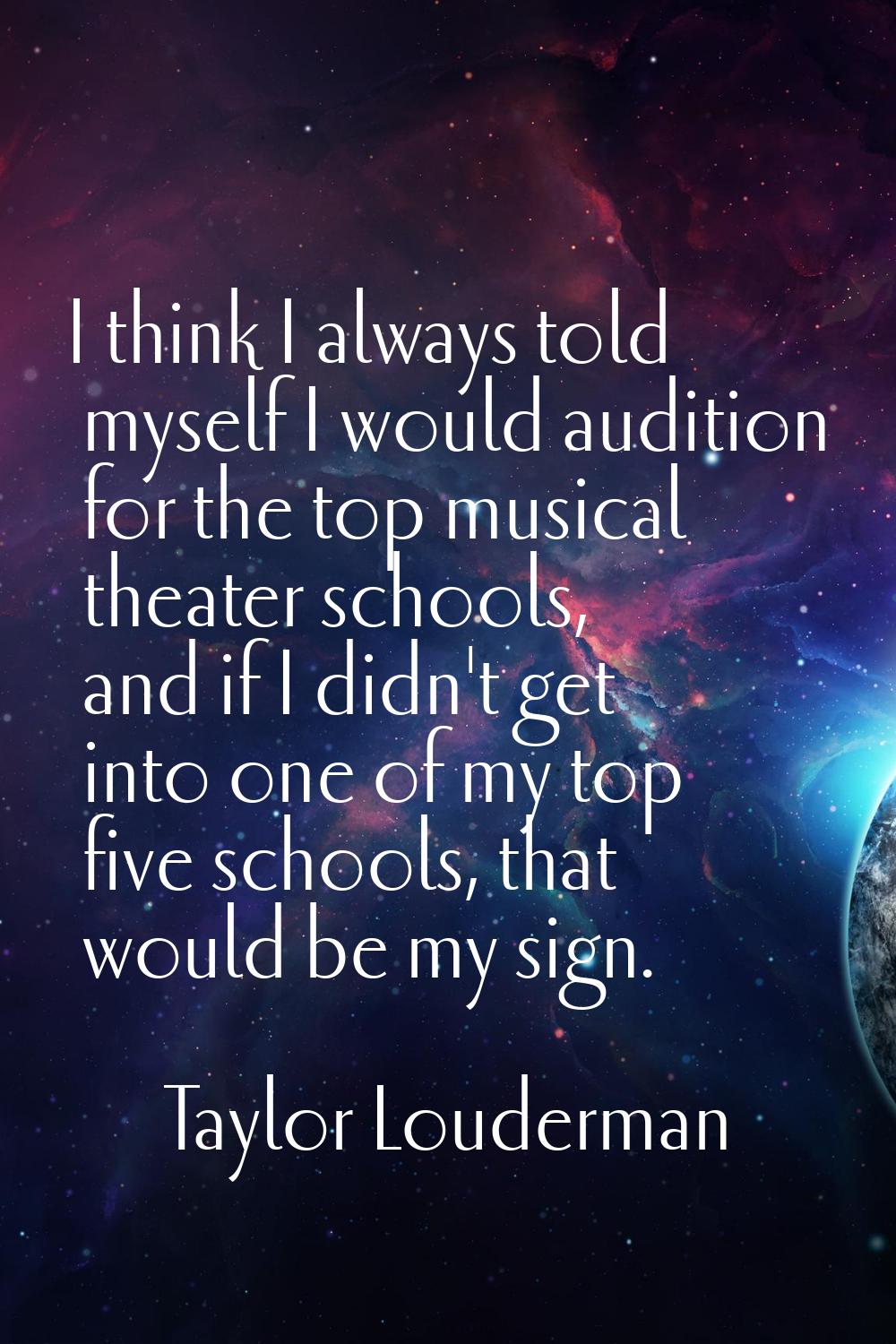 I think I always told myself I would audition for the top musical theater schools, and if I didn't 