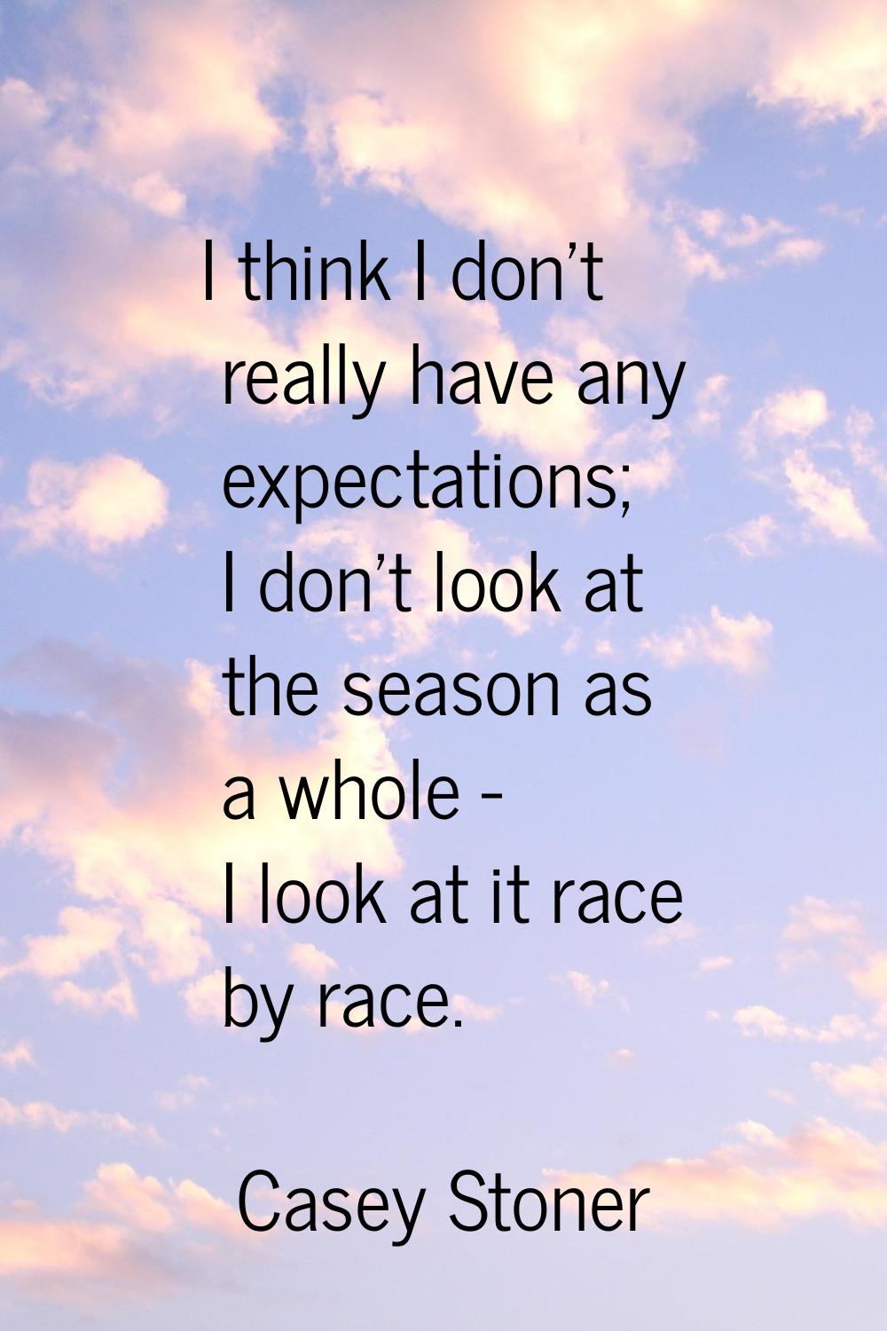 I think I don't really have any expectations; I don't look at the season as a whole - I look at it 