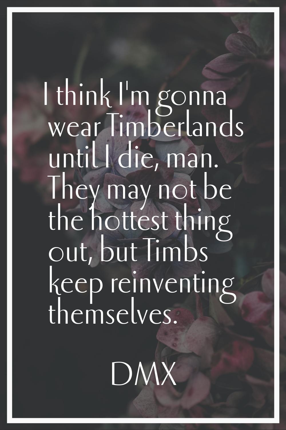 I think I'm gonna wear Timberlands until I die, man. They may not be the hottest thing out, but Tim