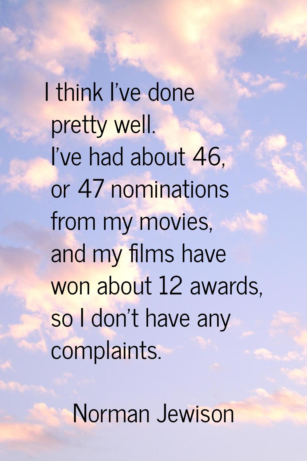 I think I've done pretty well. I've had about 46, or 47 nominations from my movies, and my films ha