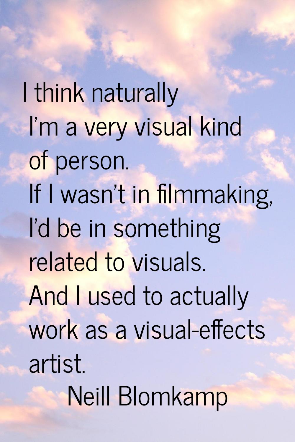 I think naturally I'm a very visual kind of person. If I wasn't in filmmaking, I'd be in something 