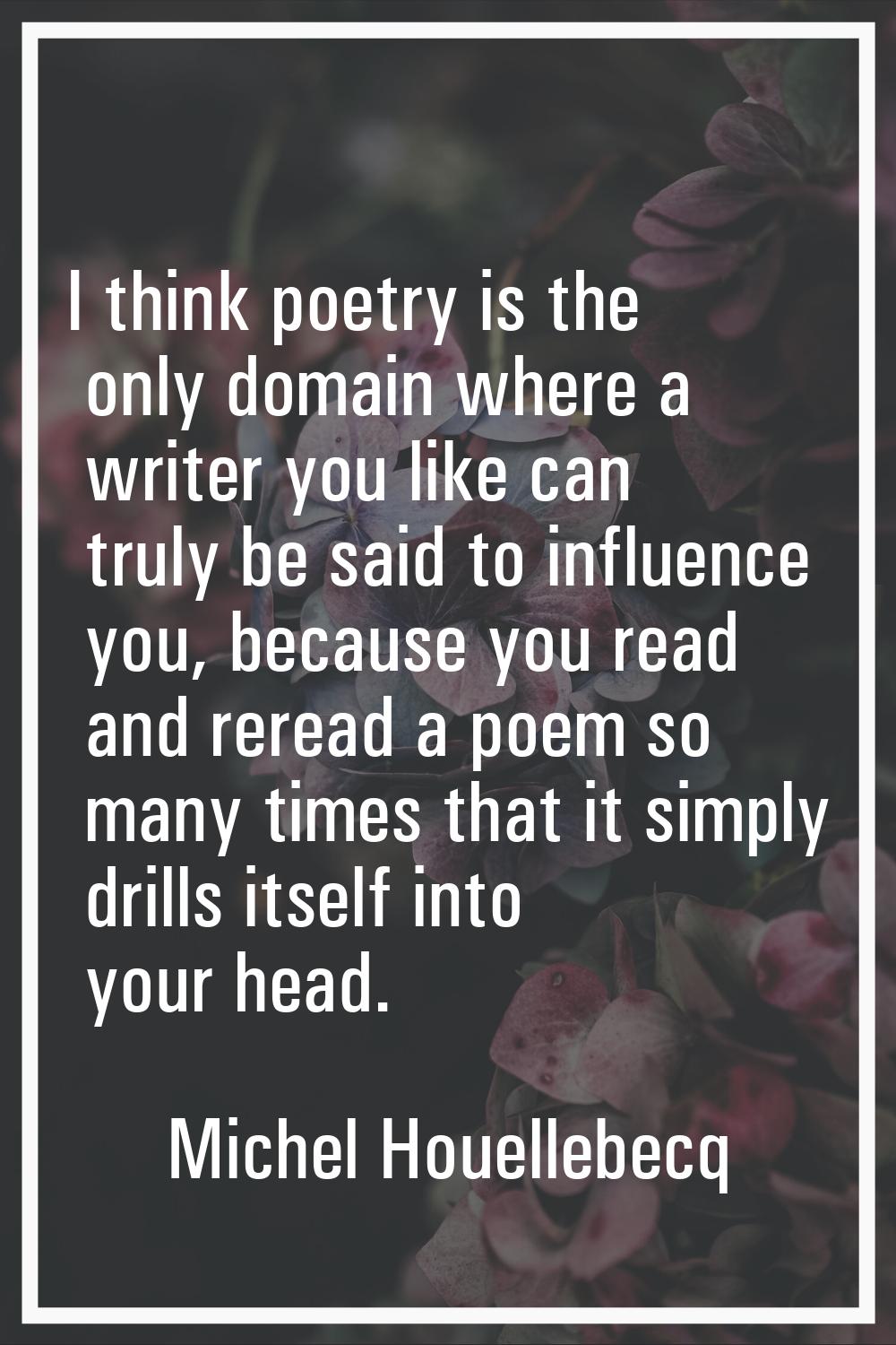I think poetry is the only domain where a writer you like can truly be said to influence you, becau