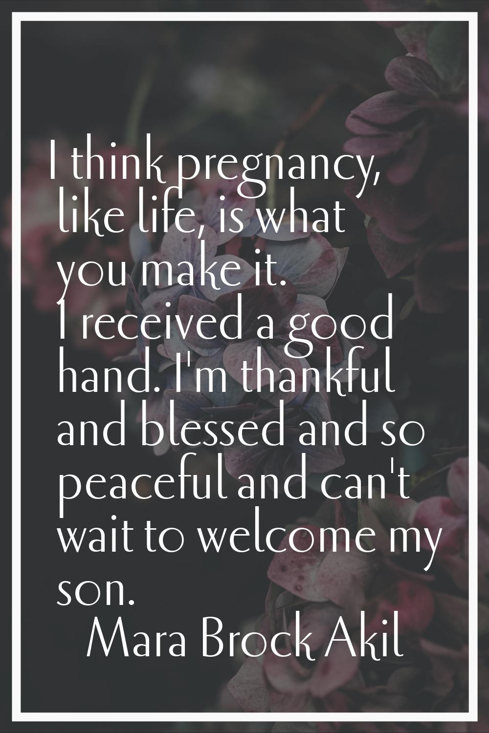 I think pregnancy, like life, is what you make it. I received a good hand. I'm thankful and blessed
