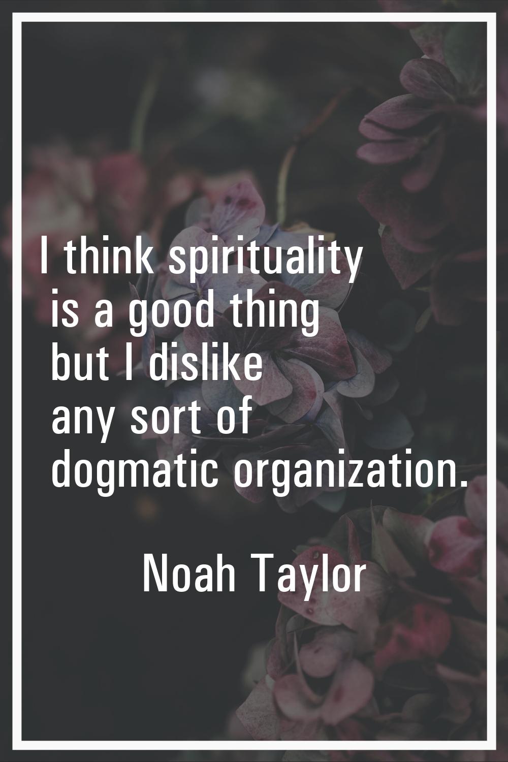 I think spirituality is a good thing but I dislike any sort of dogmatic organization.