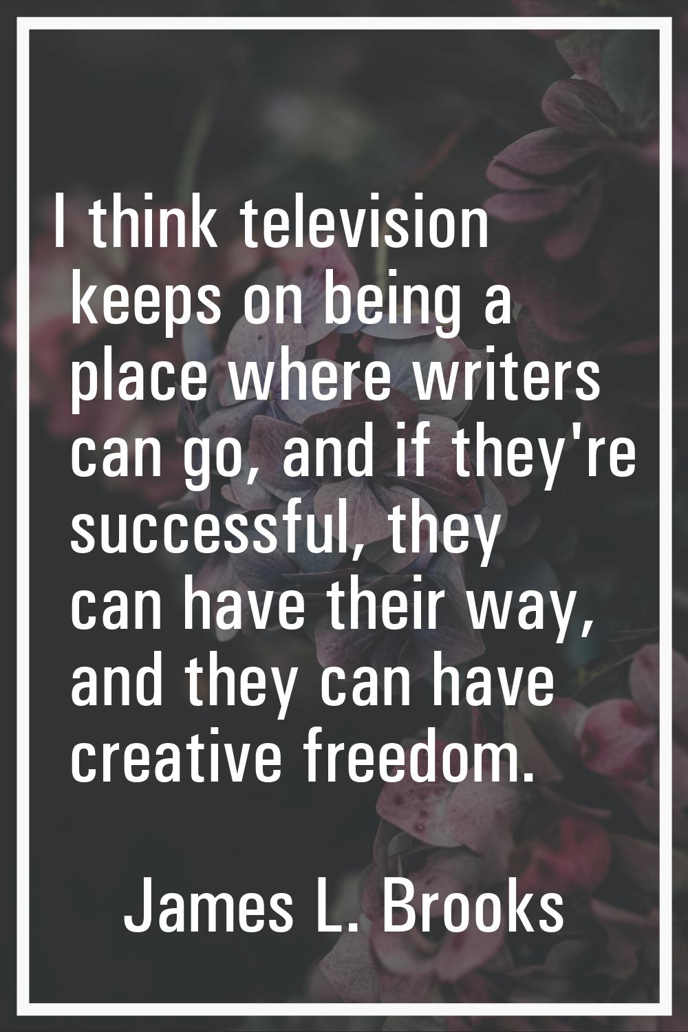 I think television keeps on being a place where writers can go, and if they're successful, they can