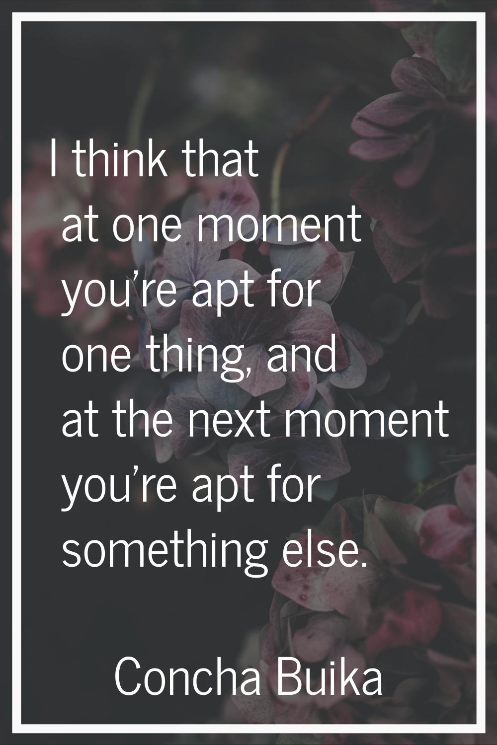 I think that at one moment you're apt for one thing, and at the next moment you're apt for somethin