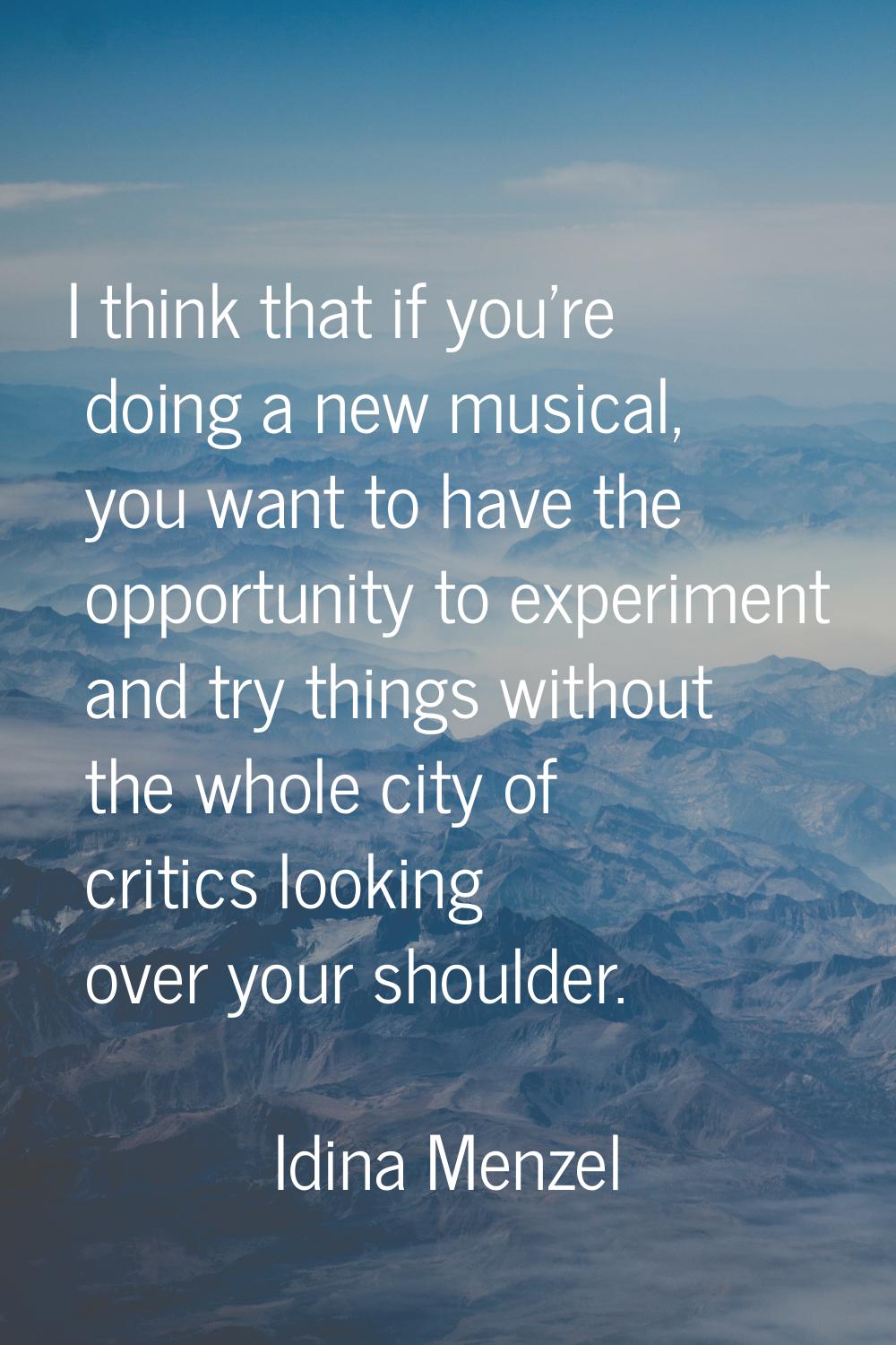 I think that if you're doing a new musical, you want to have the opportunity to experiment and try 