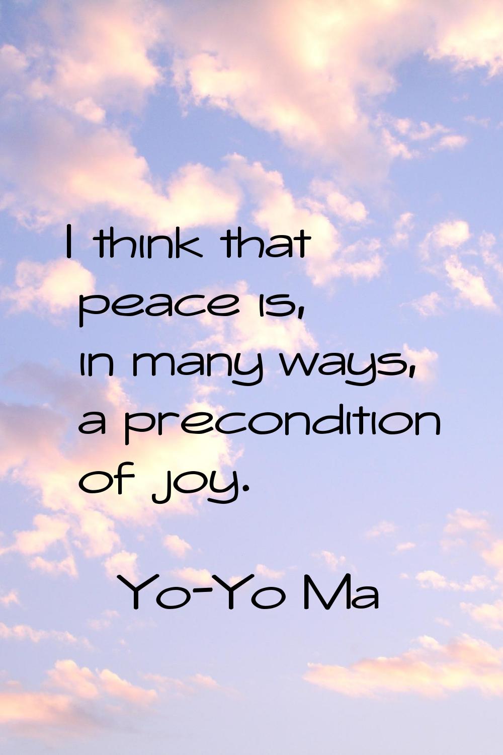 I think that peace is, in many ways, a precondition of joy.