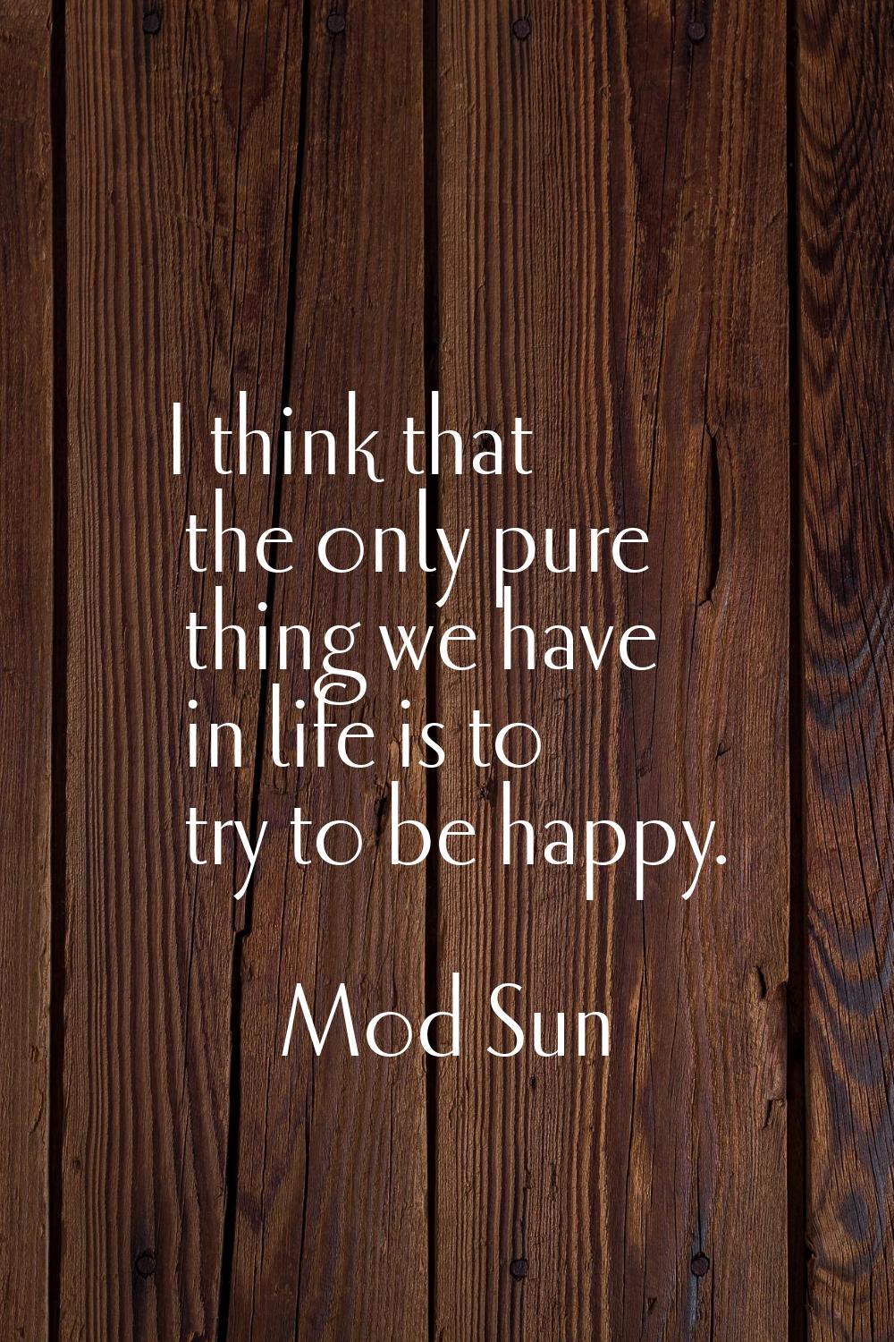 I think that the only pure thing we have in life is to try to be happy.