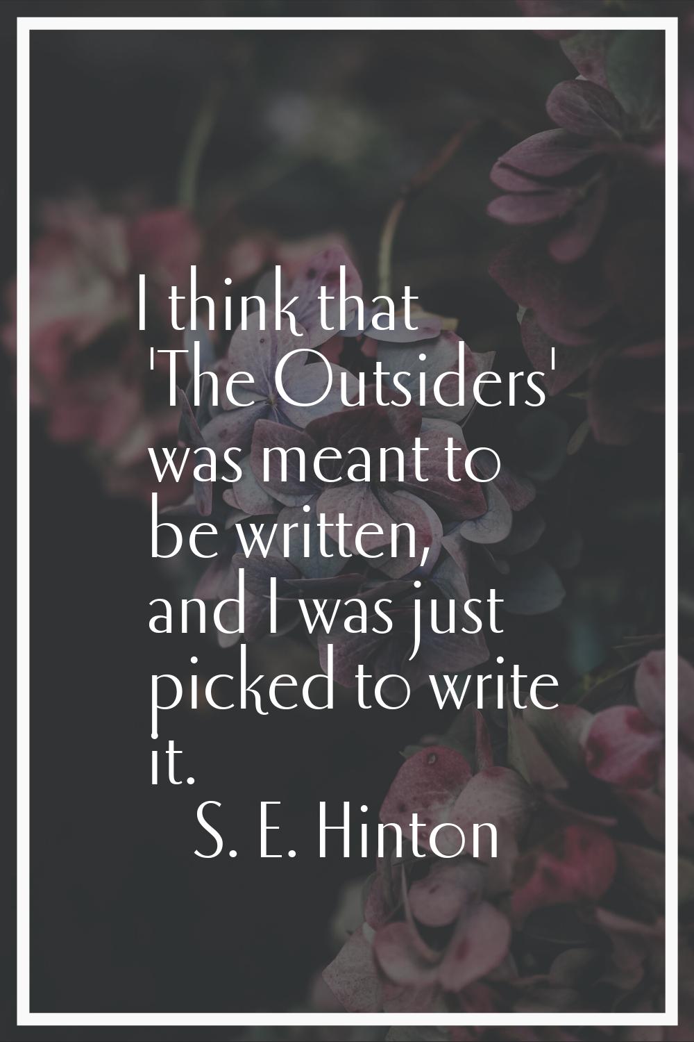 I think that 'The Outsiders' was meant to be written, and I was just picked to write it.