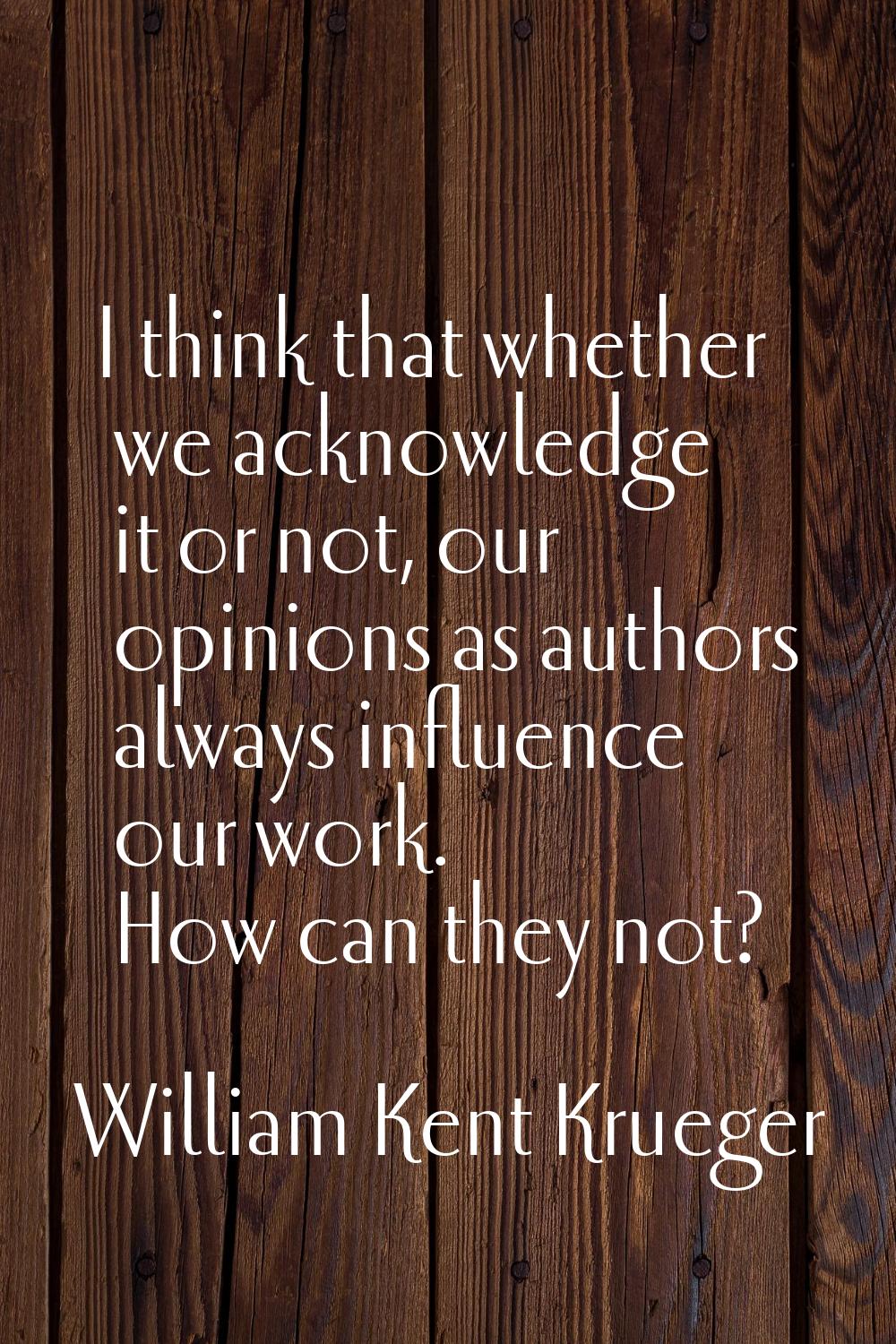 I think that whether we acknowledge it or not, our opinions as authors always influence our work. H