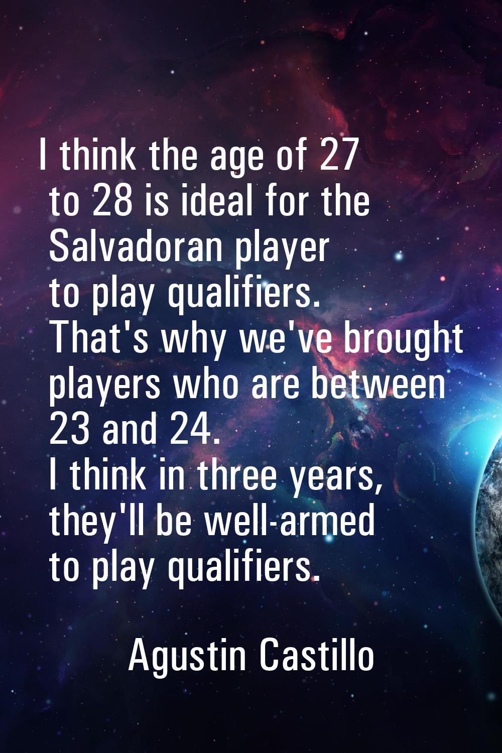 I think the age of 27 to 28 is ideal for the Salvadoran player to play qualifiers. That's why we've