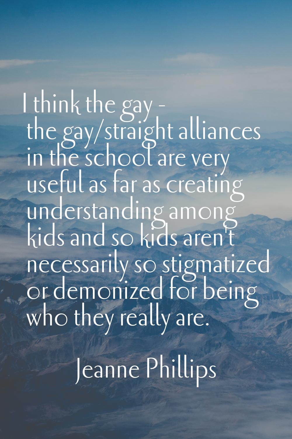 I think the gay - the gay/straight alliances in the school are very useful as far as creating under